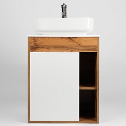 Viant Тумба с раковиной Бостон 56 подвесная белая/дуб вотан – фотография-3